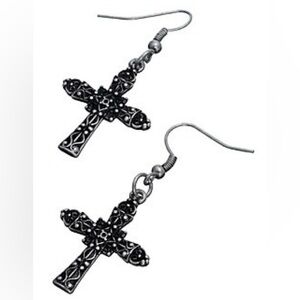 Intricate Black Cross Earrings